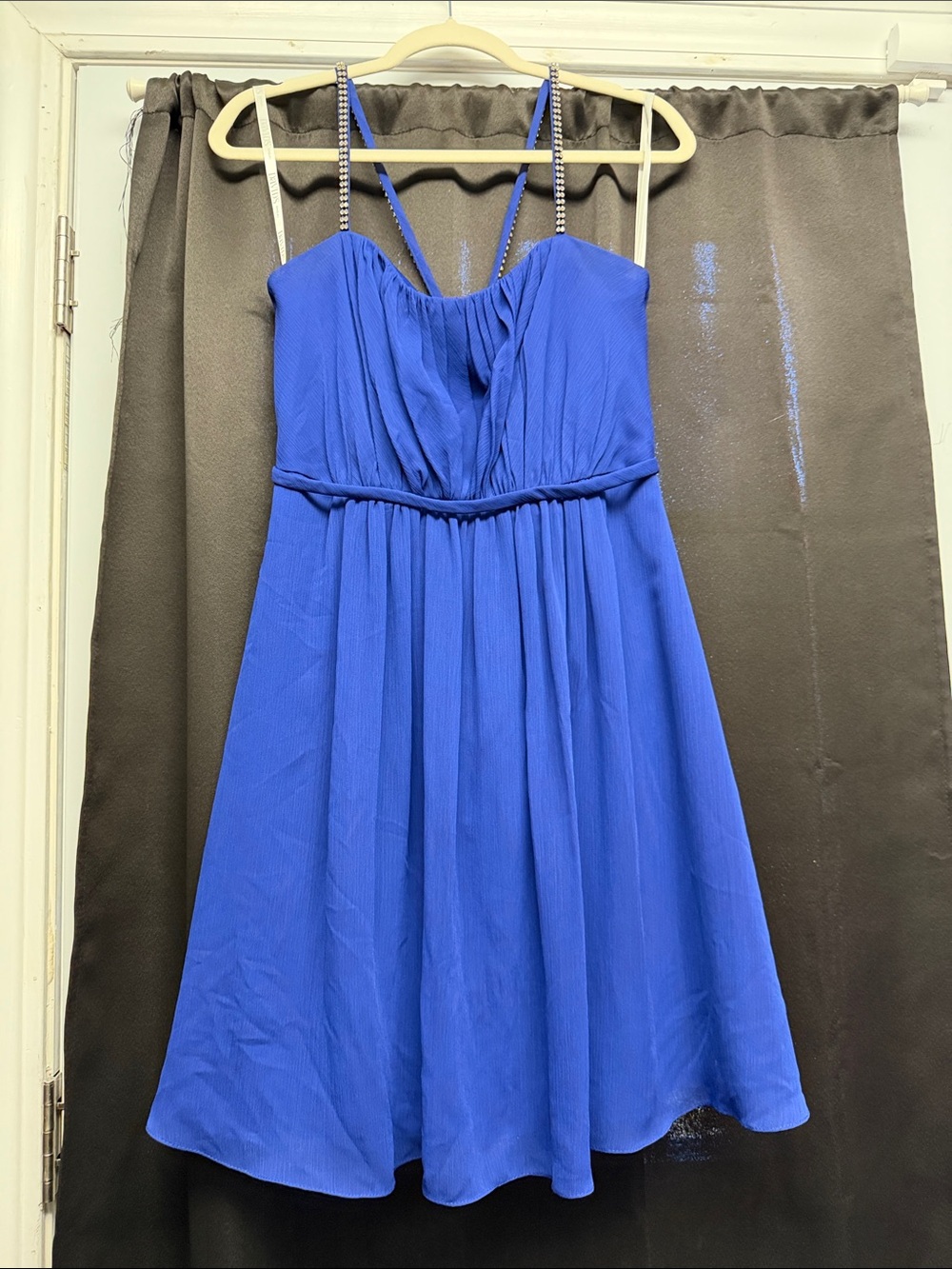 David's Bridal Royal Blue Spaghetti-Strap Mini Dress